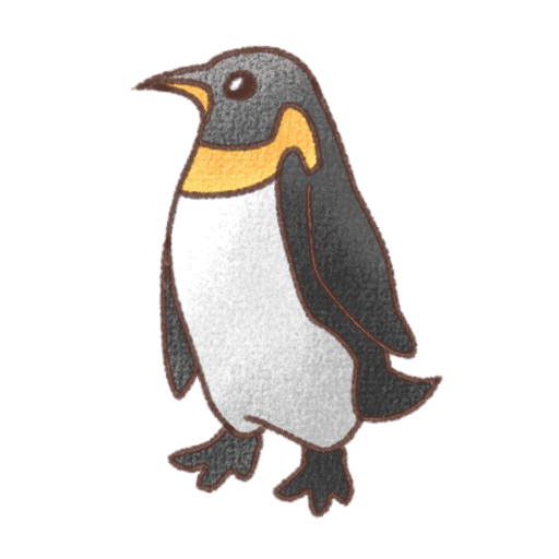 黒と白の体にオレンジ色のくちばしと足が描かれたペンギンの正面立ち姿イラスト