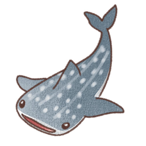 青色の体に白い水玉模様と細い線が描かれたジンベエザメの左向きイラスト